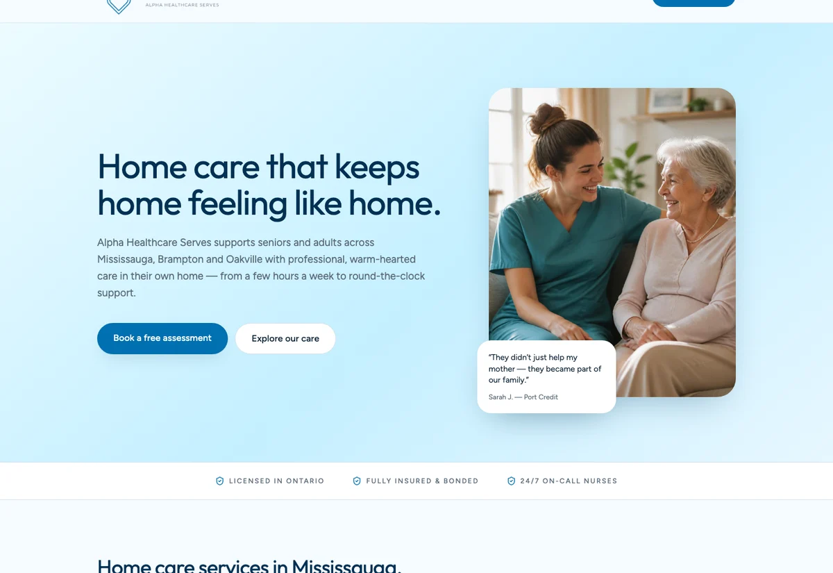 AHS Home Care homepage hero