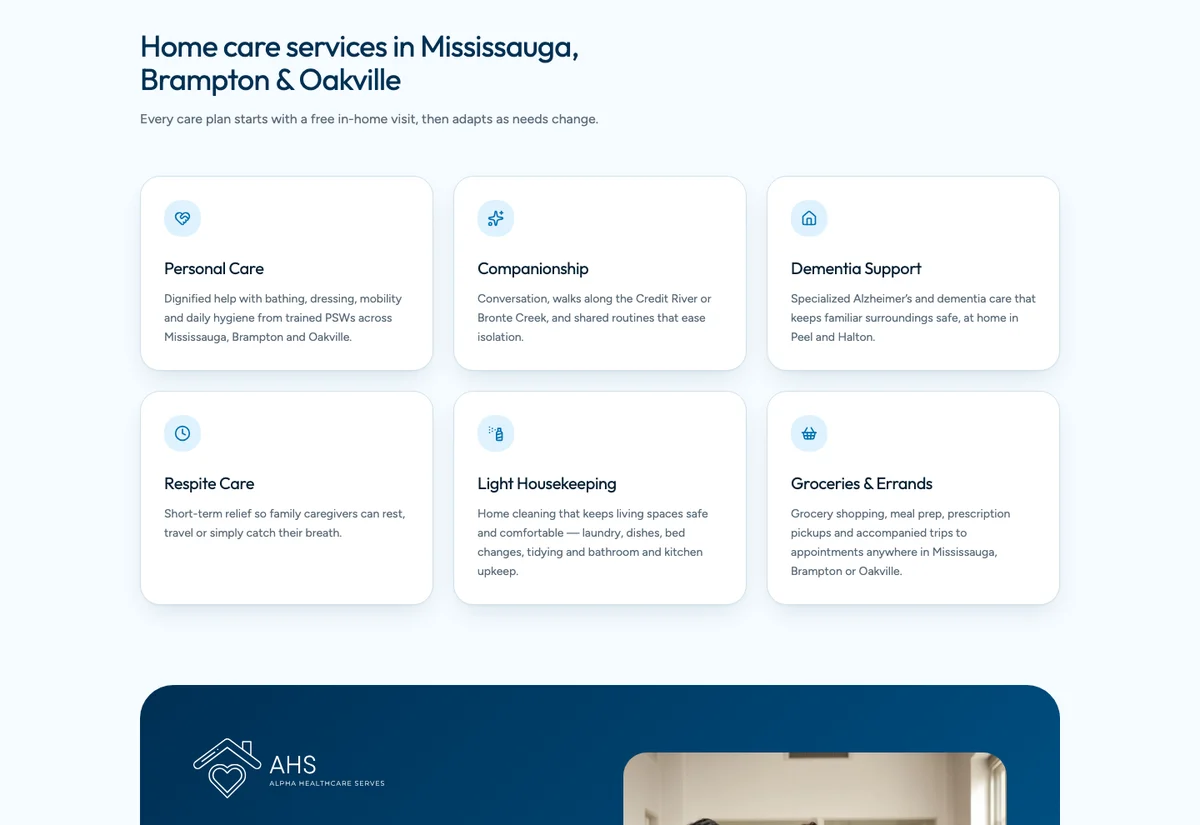AHS home care services grid
