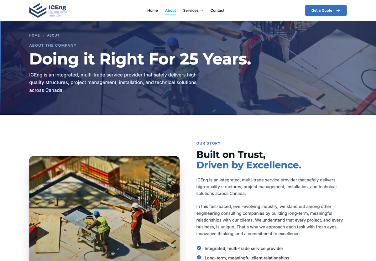 ICEng about page describing the firm and its values